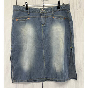 Vintage Blue Tattoo Pin Stripe Distressed Washed A Line Mini Skirt Large